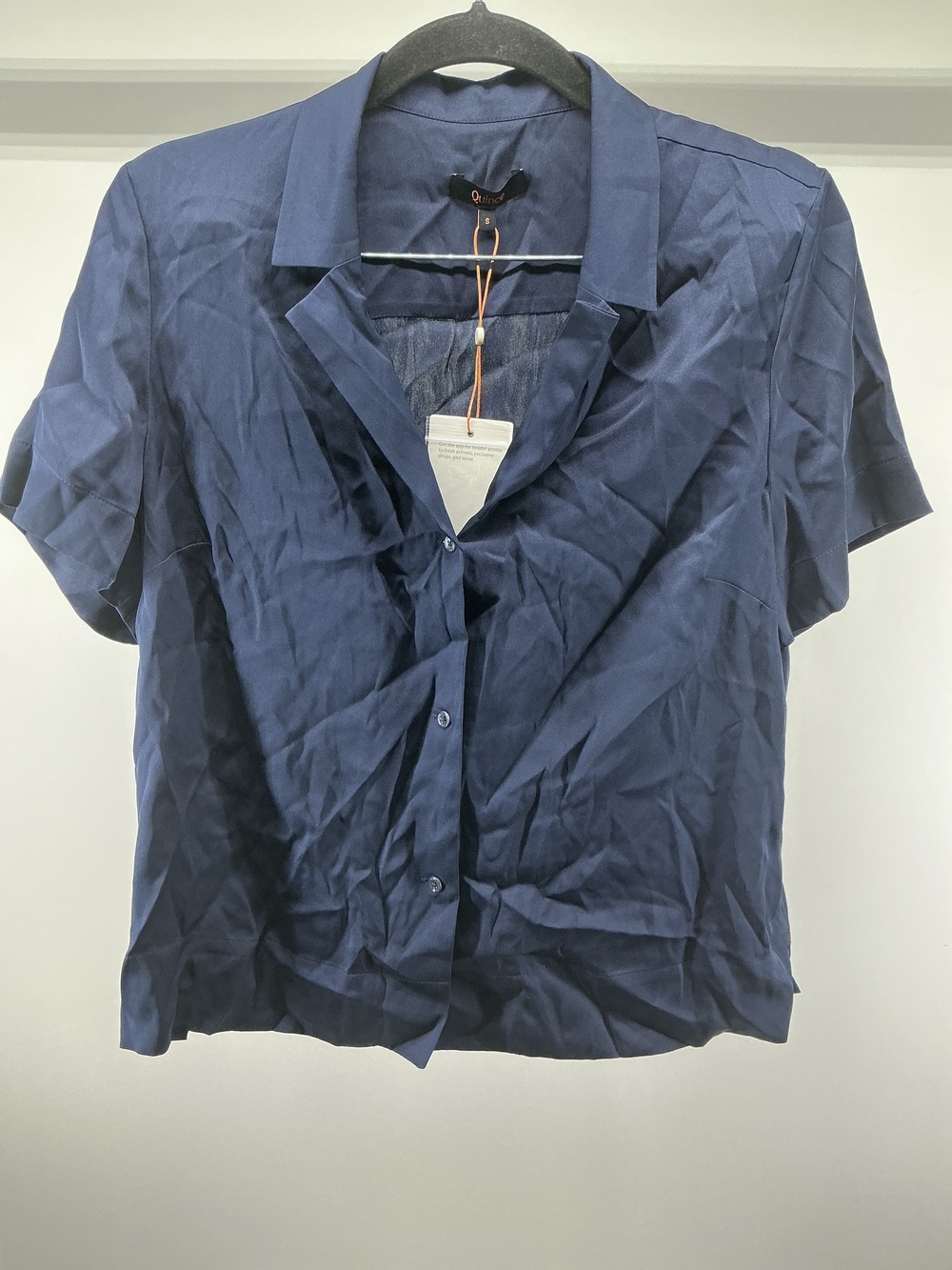 Washable Stretch Silk Short Sleeve Notch Collar Blouse